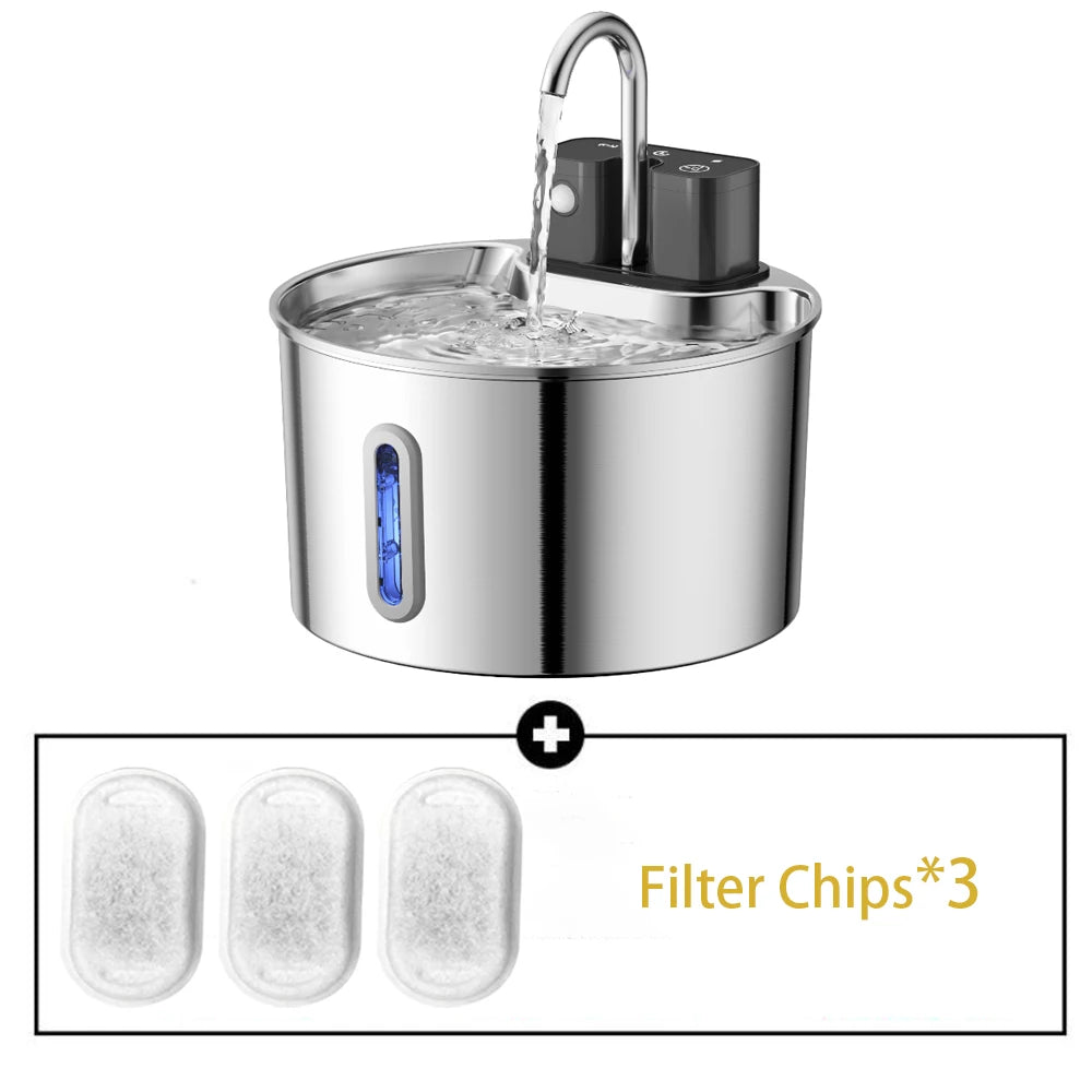 2L Wireless Smart Pet Fountain Stainless Steel Cat Dog Water Dispenser Motion Sensor Rechargeable Auto Drink Bowl( No 5V 1A Plug